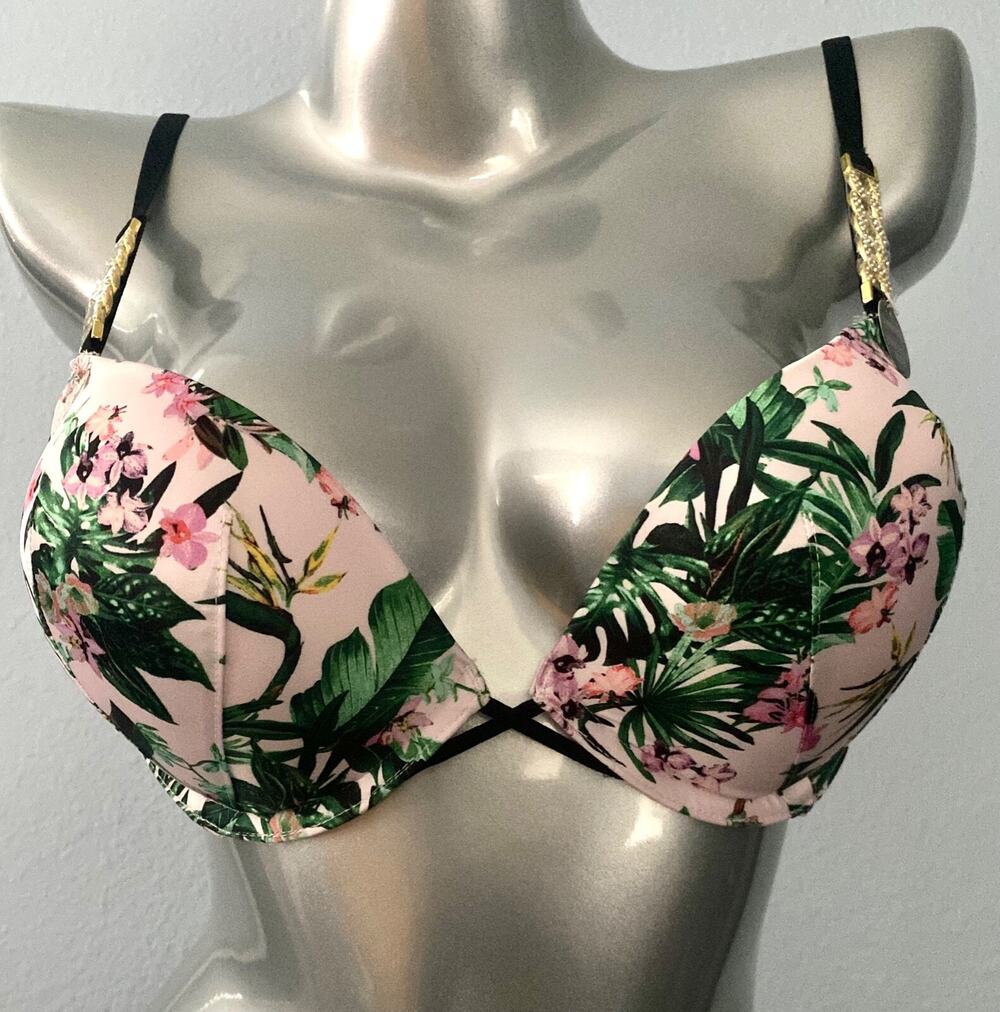 Victoria's Secret Orchid Paradise Rhinestone Chain Strap +2 Cups Bombshell Bra